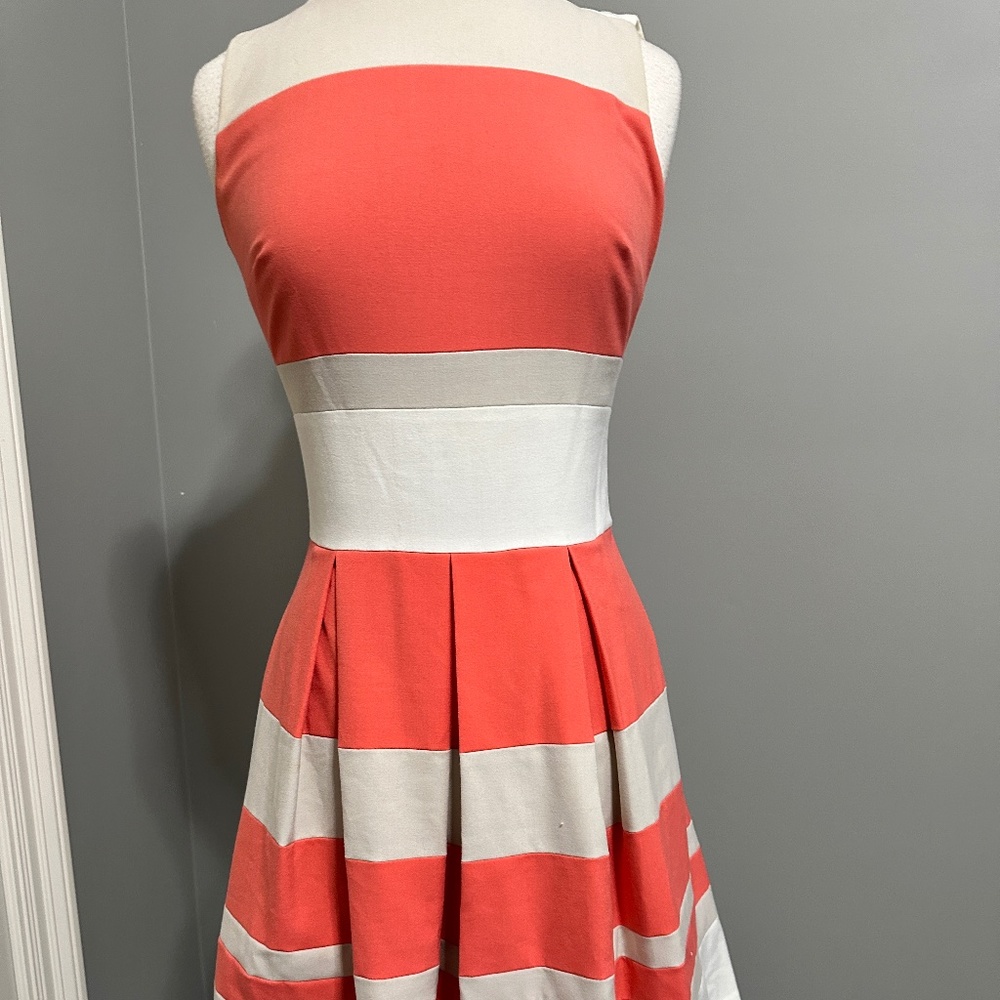 Ralph Lauren A line horizontal stripped dress in coral tan and cream - Picture 1 of 6